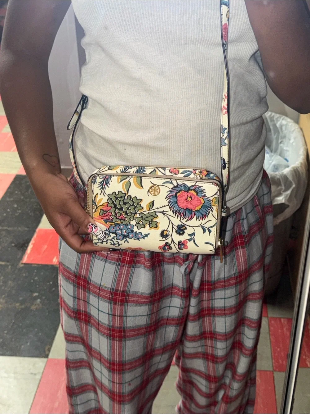 Tory Burch Floral Print Cream Crossbody Bag